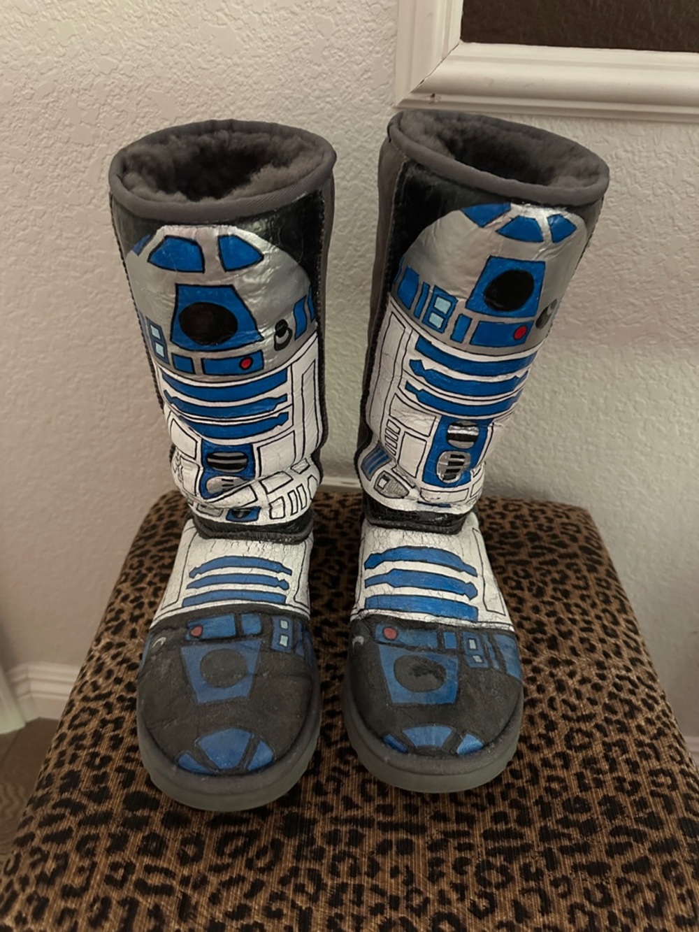 Hand painted R2-D2 UGG Grey Boots in Blue, White, Silver, Black